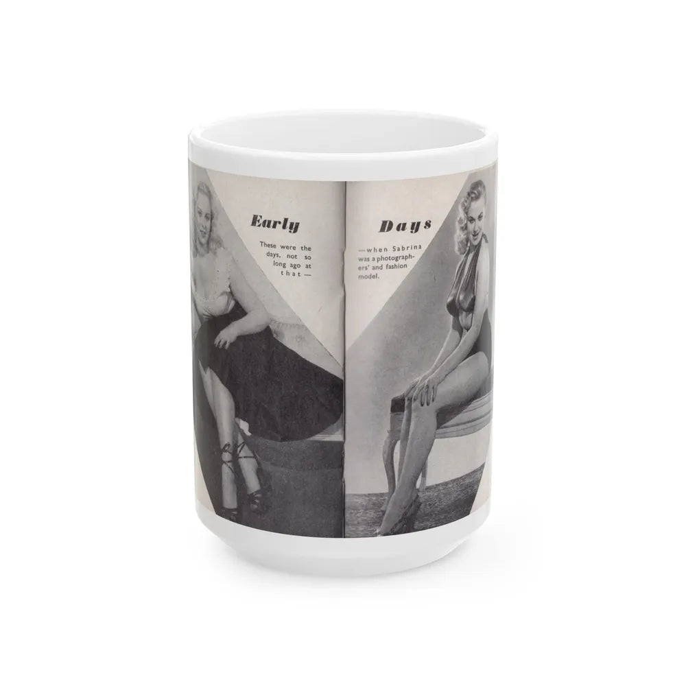 Norma Sykes #153 - 66 PHOTOGRAPHS OF Sabrina U.K. Pocket Mag. Pages 36 & 37 (Vintage Female Icon) White Coffee Mug-15oz-Go Mug Yourself