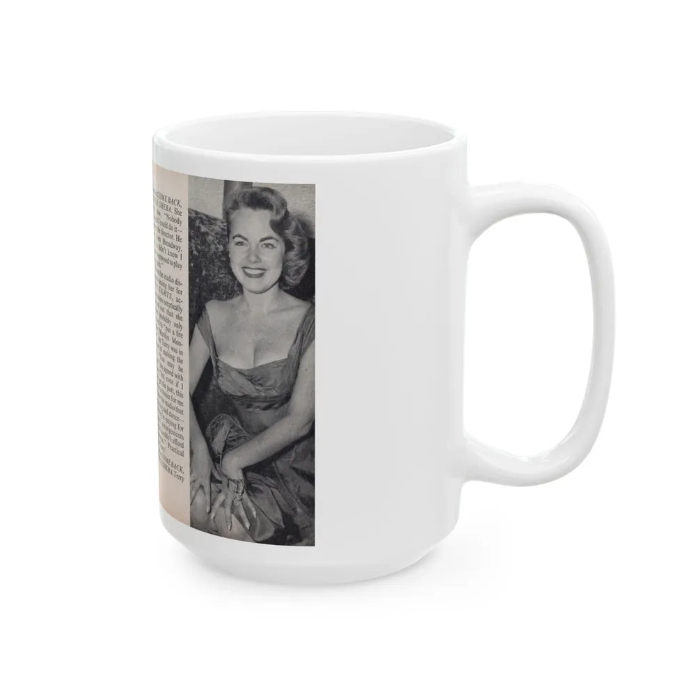 Terry Moore #444 - 66 PHOTOGRAPHS OF Terry MOORE U.K. Pocket Mag. Pages 18 & 19 (Vintage Female Icon) White Coffee Mug-Go Mug Yourself