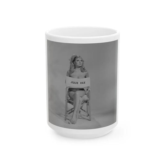 Julie Ege #271 - 8x10 B&W Semi Nude B&W Full Body Shot from 70's (Vintage Female Icon) White Coffee Mug-15oz-Go Mug Yourself