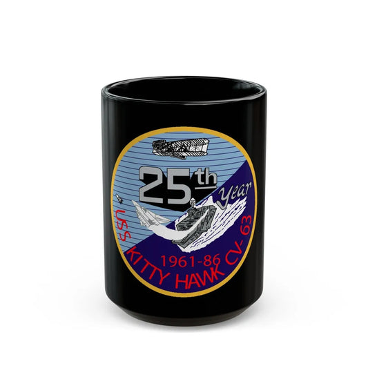 25th year USS Kitty Hawk CV 63 (U.S. Navy) Black Coffee Mug-15oz-Go Mug Yourself