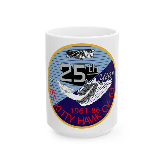 25th year USS Kitty Hawk CV 63 (U.S. Navy) White Coffee Mug-15oz-Go Mug Yourself