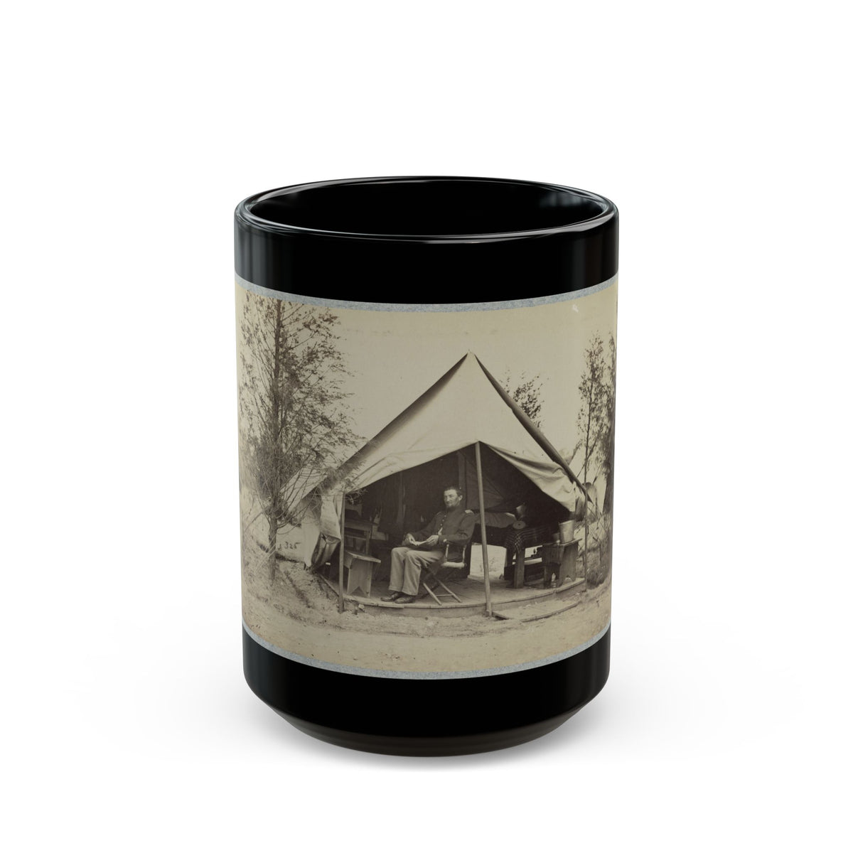 Soldier Sitting Inside His Tent (U.S. Civil War) Black Coffee Mug