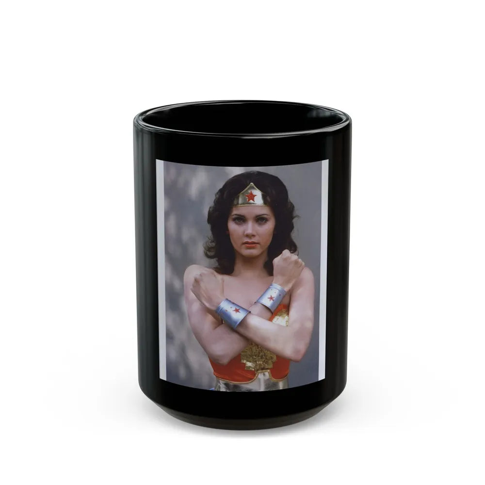 Lynda Carter #230 - Wonder Woman Photo (Vintage Female Icon) Black Coffee Mug-15oz-Go Mug Yourself