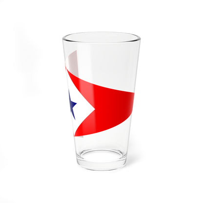 Red triangular pennant with a white diamond in the center holding a blue five-pointed star.