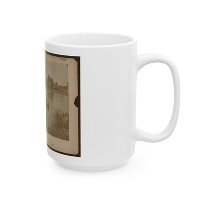Military Construction In Northern Virginia  Raft Of Blanket Boats Ferrying Men Across The Potomac River (U.S. Civil War) White Coffee Mug