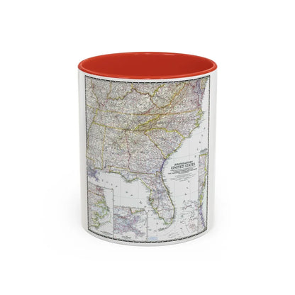 USA - Southeastern (1947) (Map) Accent Coffee Mug-11oz-Red-Go Mug Yourself