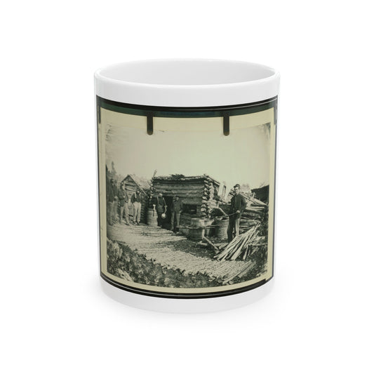 Civil War Camp Of The 6th N.Y. Artillery At Brandy Station, Virginia, Showing Union Soldiers In Front Of Log Company Kitchen (U.S. Civil War) White Coffee Mug