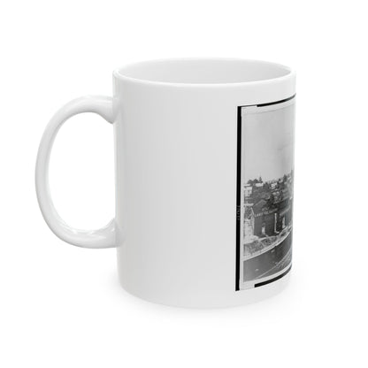View Of Atlanta, Georgia, With Railroad Cars In Left Foreground (U.S. Civil War) White Coffee Mug