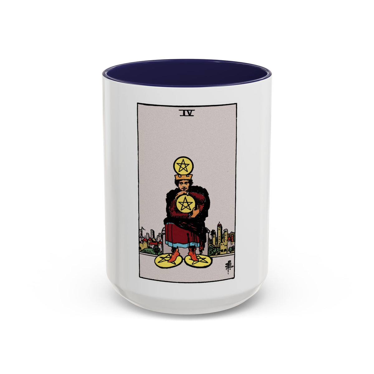 The 4 of Pentacles (Tarot Card) Accent Coffee Mug