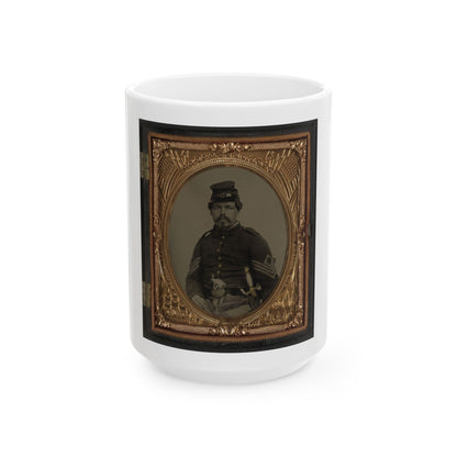 Unidentified Soldier In Union First Sergeant's Uniform With Militia Sword And Revolver (U.S. Civil War) White Coffee Mug