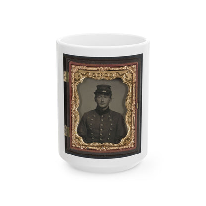 Unidentified Soldier In Union Jacket With Massachusetts State Seal Buttons (U.S. Civil War) White Coffee Mug