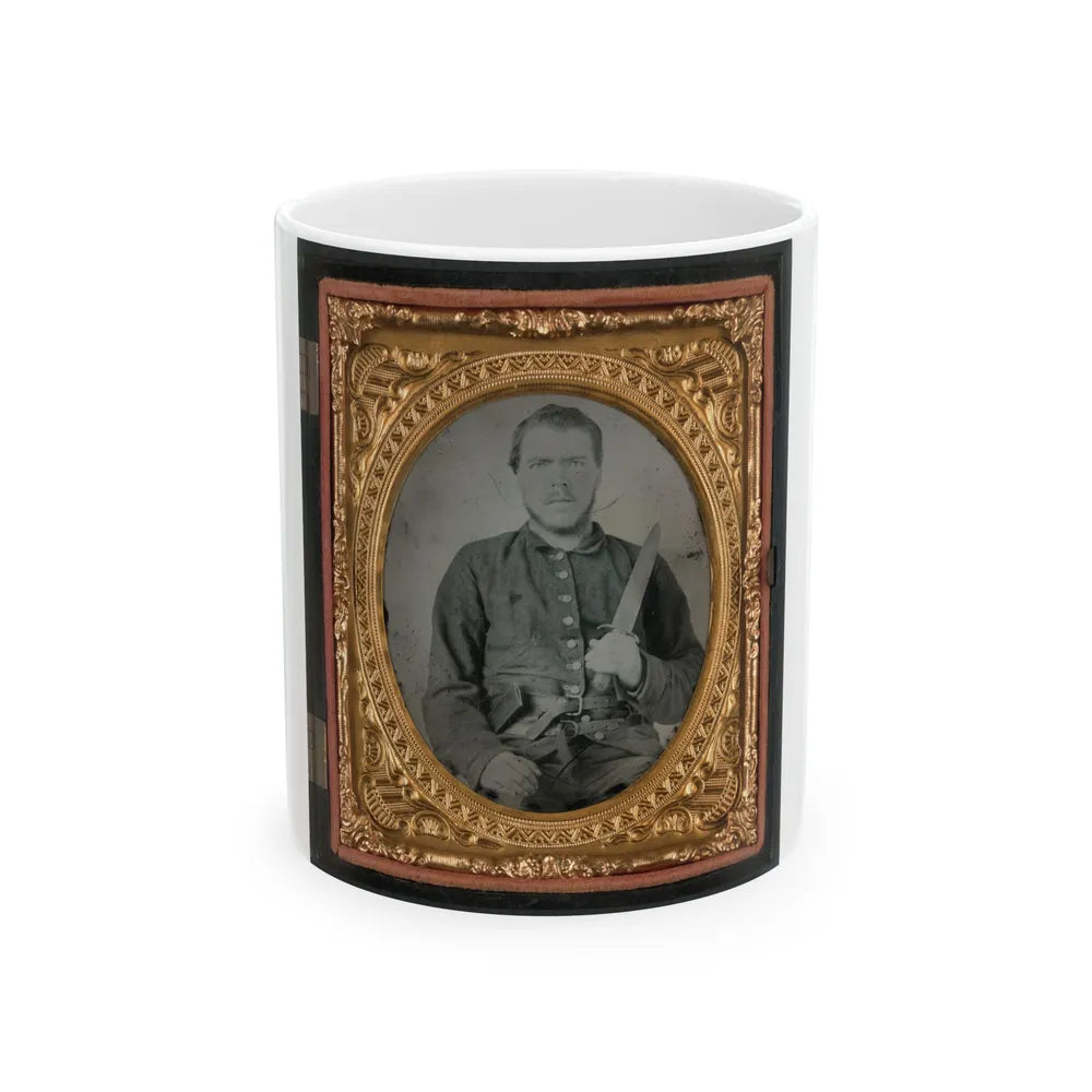 Unidentified Soldier In Georgia Confederate Uniform And Double Roller Belt With Bowie Knife (U.S. Civil War) White Coffee Mug-11oz-Go Mug Yourself