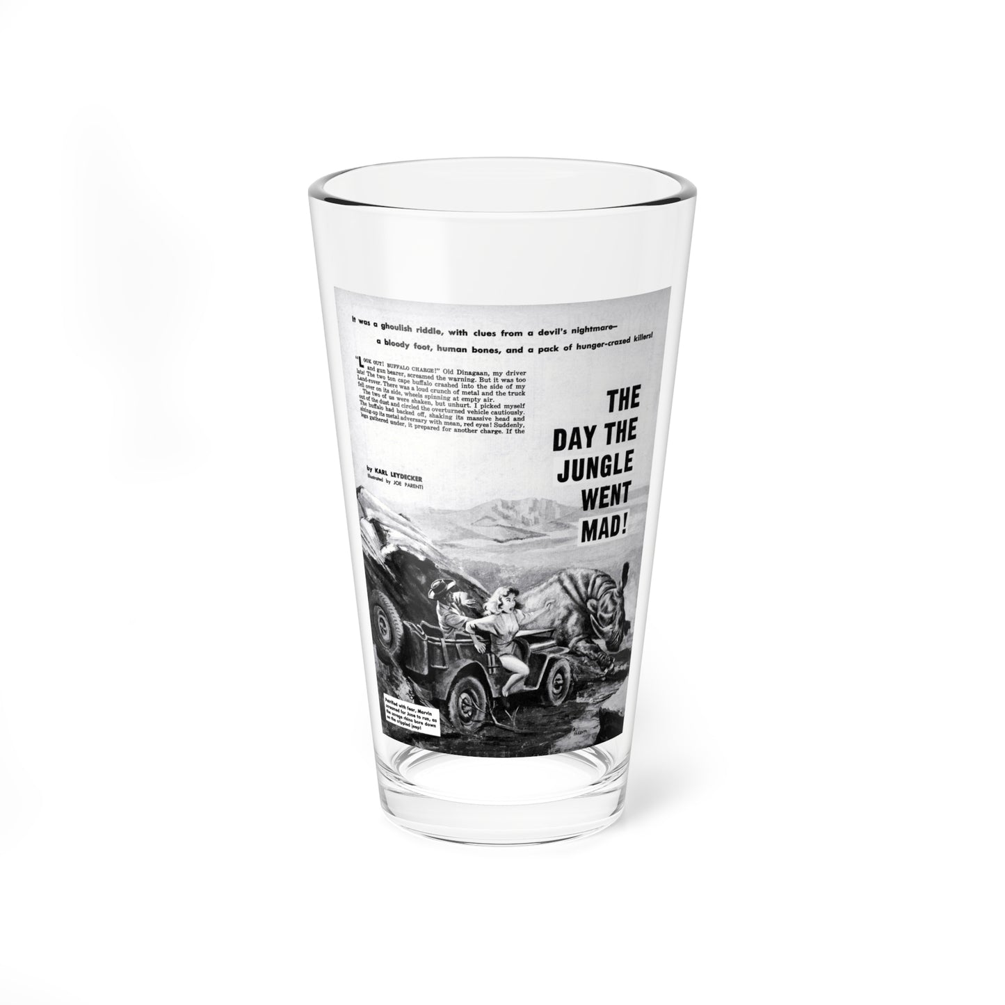 The Day The Jungle Went Mad (1), Man's Adventure, December 1958 (Magazine Illustration) Pint Glass 16oz