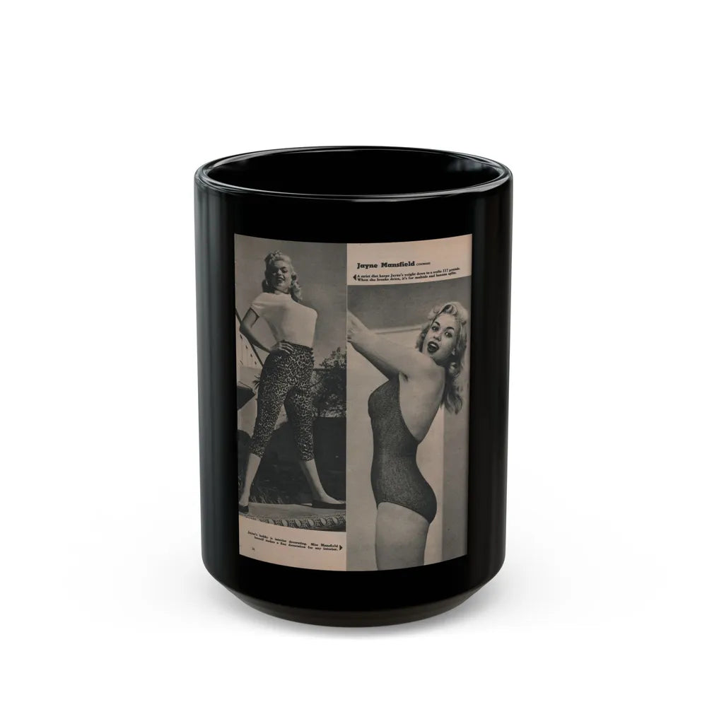 Jayne Mansfield #170 - Fabulous Females Mag. Issue #01 '55 - 2 B&W Photos (Vintage Female Icon) Black Coffee Mug-15oz-Go Mug Yourself