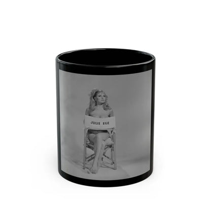 Julie Ege #271 - 8x10 B&W Semi Nude B&W Full Body Shot from 70's (Vintage Female Icon) Black Coffee Mug-11oz-Go Mug Yourself