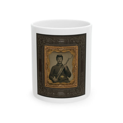 Private William F. Bower Of Company D, 21st Ohio Regiment Infantry Volunteers, With Bayoneted Musket (U.S. Civil War) White Coffee Mug