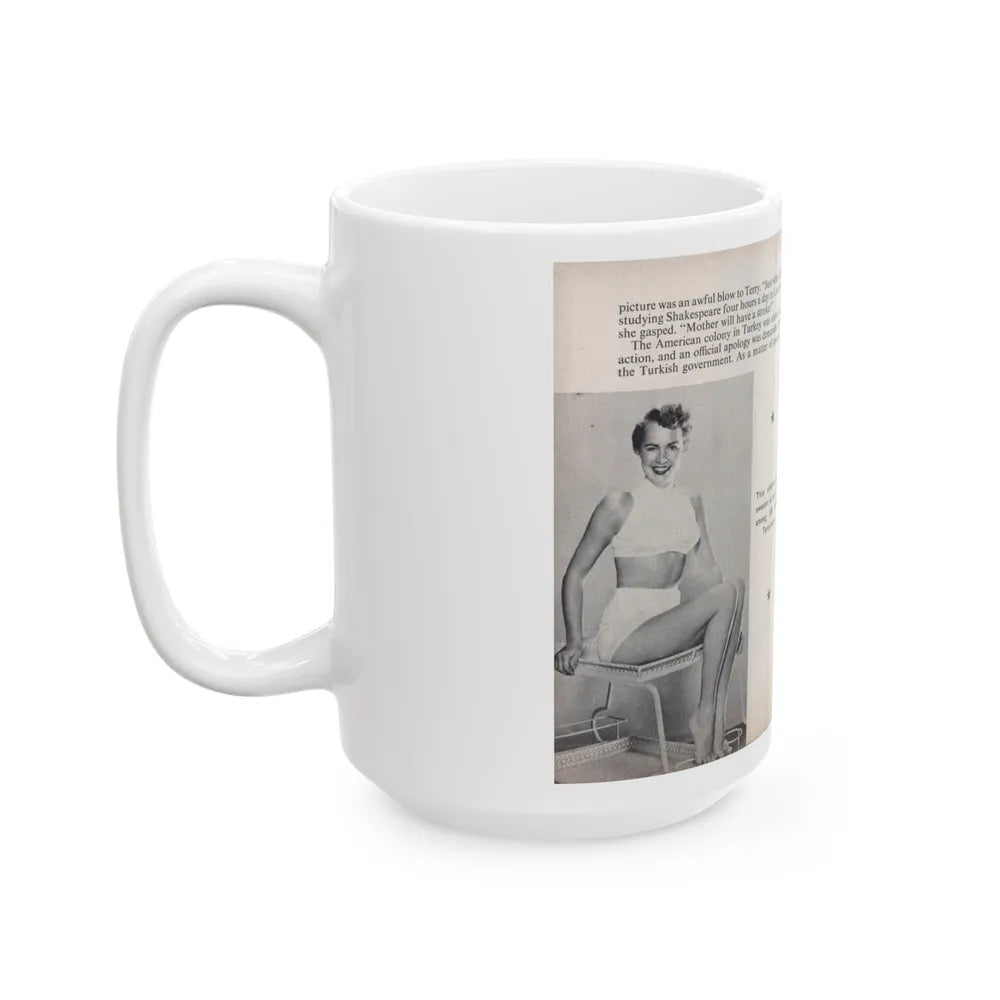 Terry Moore #460 - 66 PHOTOGRAPHS OF Terry MOORE U.K. Pocket Mag. Pages 50 & 51 (Vintage Female Icon) White Coffee Mug-Go Mug Yourself