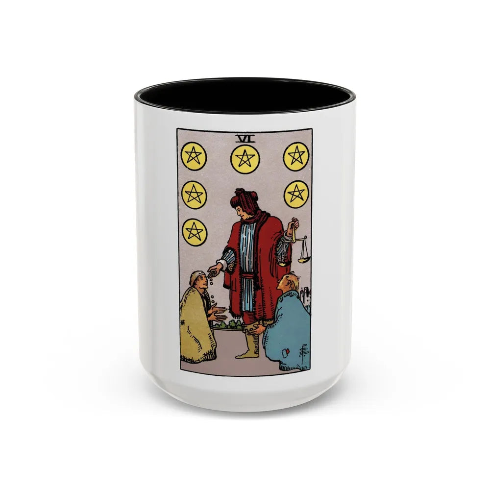 The 6 of Pentacles (Tarot Card) Accent Coffee Mug-15oz-Black-Go Mug Yourself