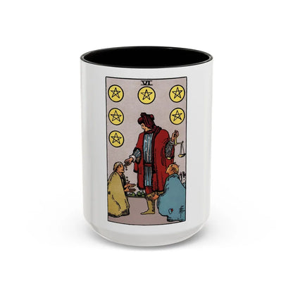 The 6 of Pentacles (Tarot Card) Accent Coffee Mug-15oz-Black-Go Mug Yourself