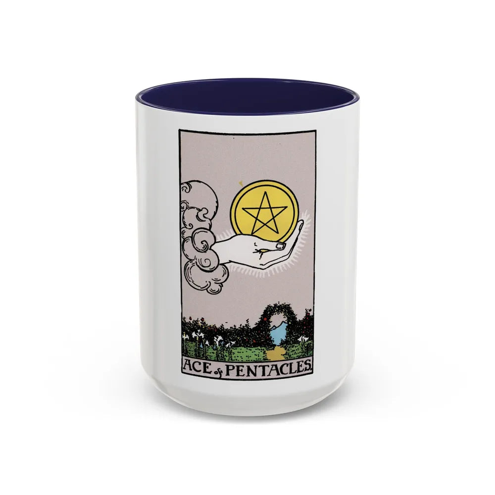 The Ace of p of Pentacles (Tarot Card) Accent Coffee Mug-15oz-Navy-Go Mug Yourself