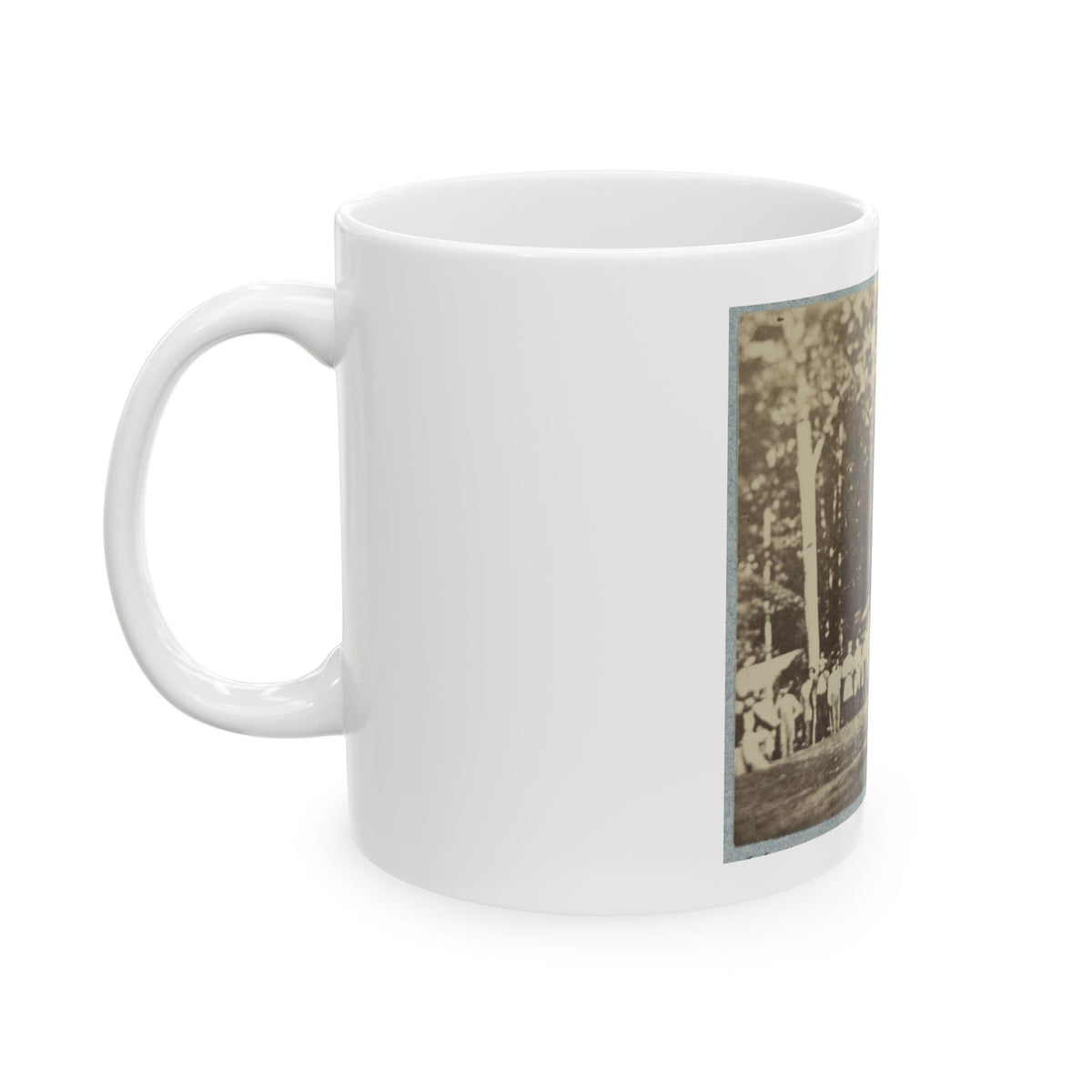 Group Of Soldiers, Some In Uniform And Some With Crutches, Pose In Front Of The Woods Possibly In Pennsylvania (U.S. Civil War) White Coffee Mug