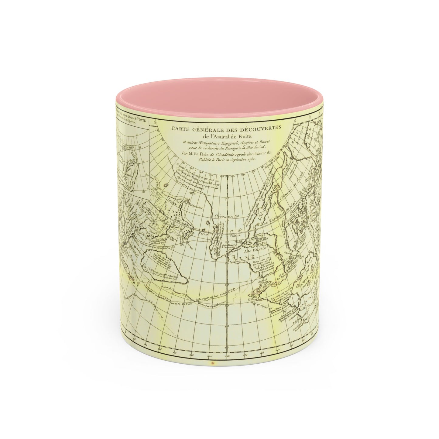 Carte Generale des Decouvertes de l'Amiral de Fonte (1762) (Map) Accent Coffee Mug