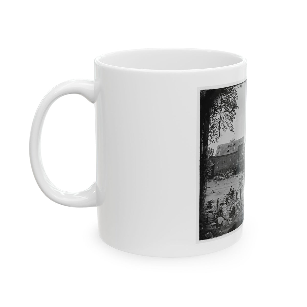 Petersburg, Va., Vicinity. Johnson's Mill On The Appomattox Near Campbell's Bridge; Soldiers Standing On Rocks In The Stream (U.S. Civil War) White Coffee Mug