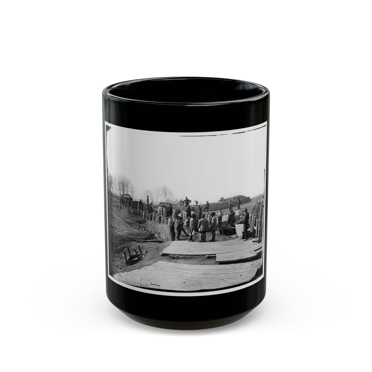 Manassas, Va. Confederate Fortifications, With Federal Soldiers 001 (U.S. Civil War) Black Coffee Mug