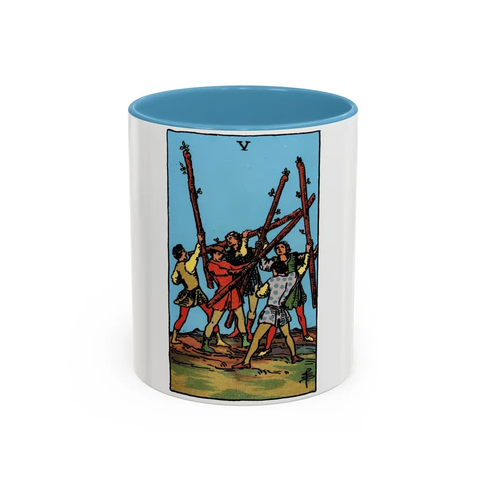 The 5 of Wands (Tarot Card) Accent Coffee Mug-11oz-Light Blue-Go Mug Yourself