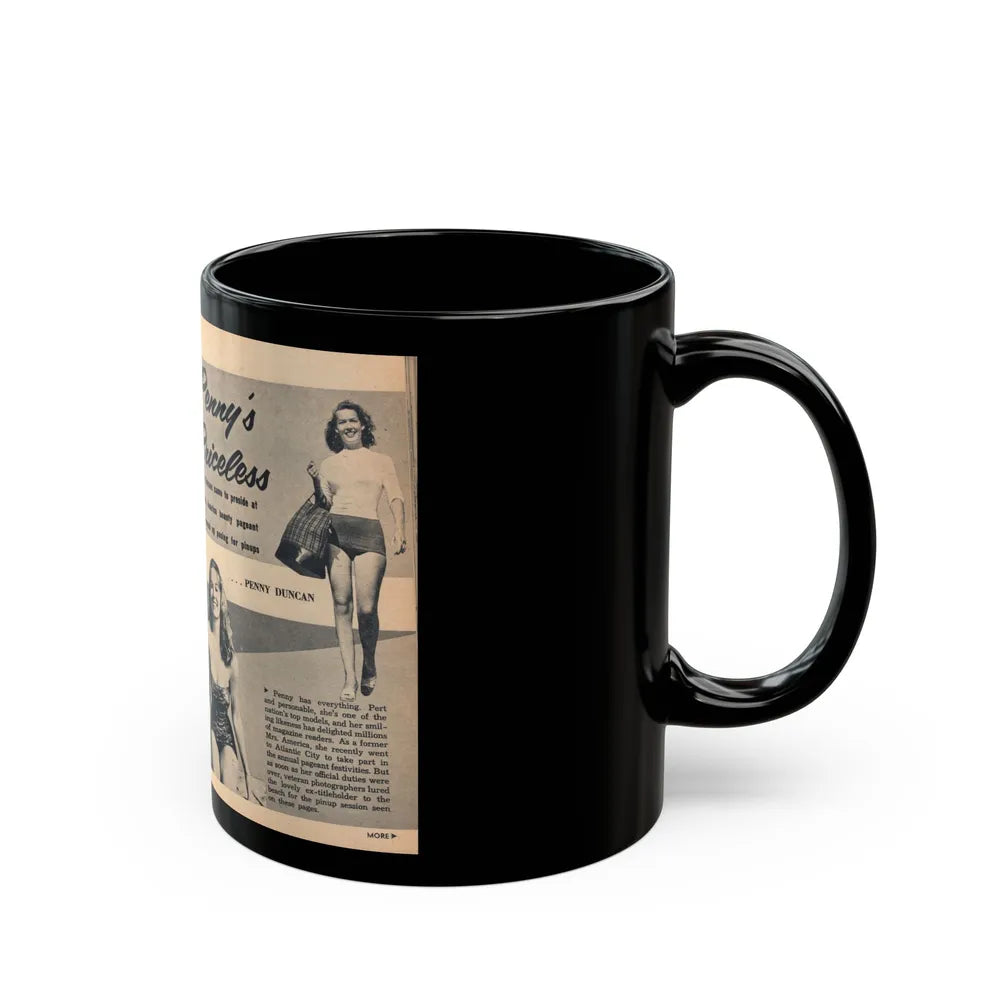 Penny Duncan #64 - [Pages 74 & 75] Pages 1 & 2 of 7 Featuring, Penny+3 B&W Photos, Headline & Caption on from BRIEF Digest Mag. Jan. '55 (Vintage Female Icon) Black Coffee Mug-Go Mug Yourself