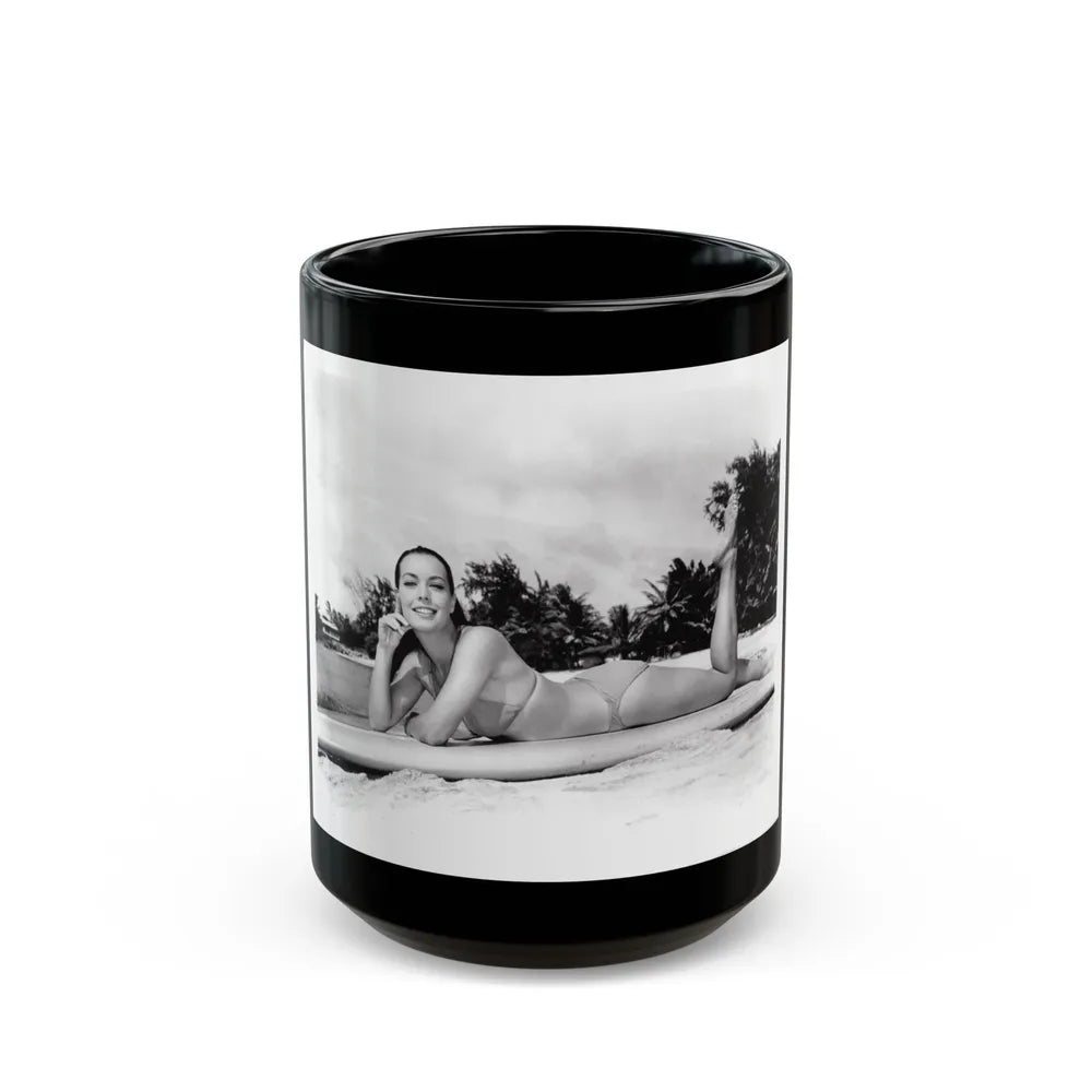 Susan Hart #18 - 8x10 B&W Cheesecake 2-Piece Swimsuit ''Ride The Wild Surf'' '64 Movie Promo Photo (Vintage Female Icon) Black Coffee Mug-15oz-Go Mug Yourself