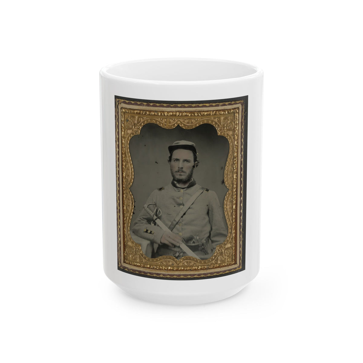 Unidentified Soldier In North Carolina Uniform With Sword And Revolver (U.S. Civil War) White Coffee Mug