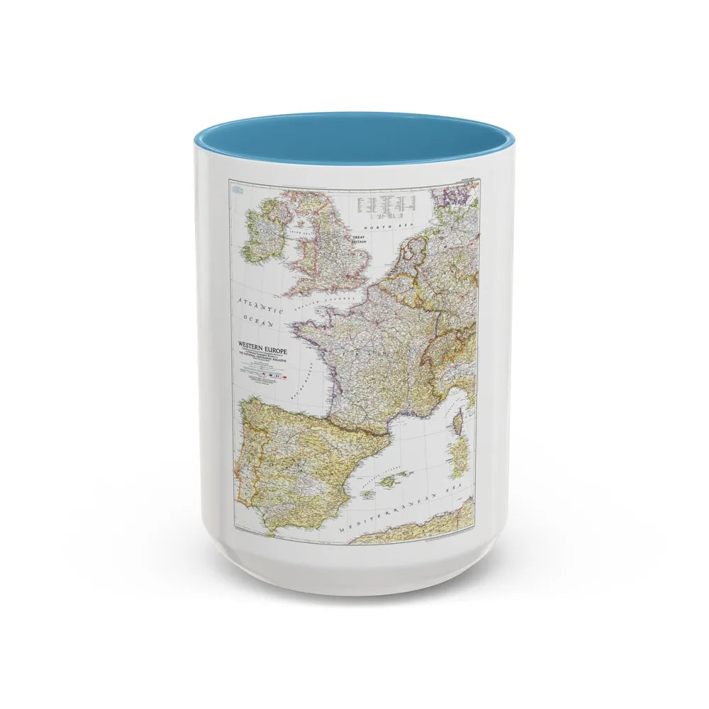 Europe, Western (1950) (Map) Accent Coffee Mug-15oz-Light Blue-Go Mug Yourself