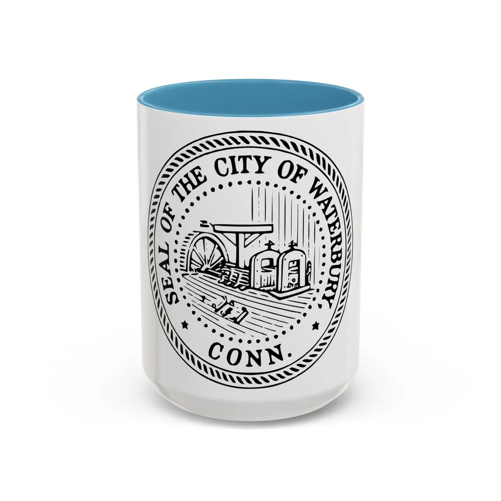 Seal of Waterbury Connecticut - Accent Coffee Mug-15oz-Light Blue-Go Mug Yourself