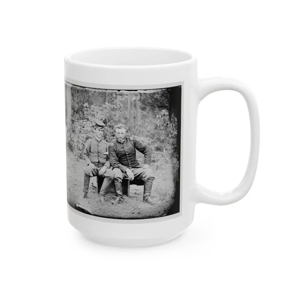 Fair Oaks, Va. Lt. James B. Washington, A Confederate Prisoner, With Capt. George A. Custer Of The 5th Cavalry, U.S.A. (U.S. Civil War) White Coffee Mug-Go Mug Yourself