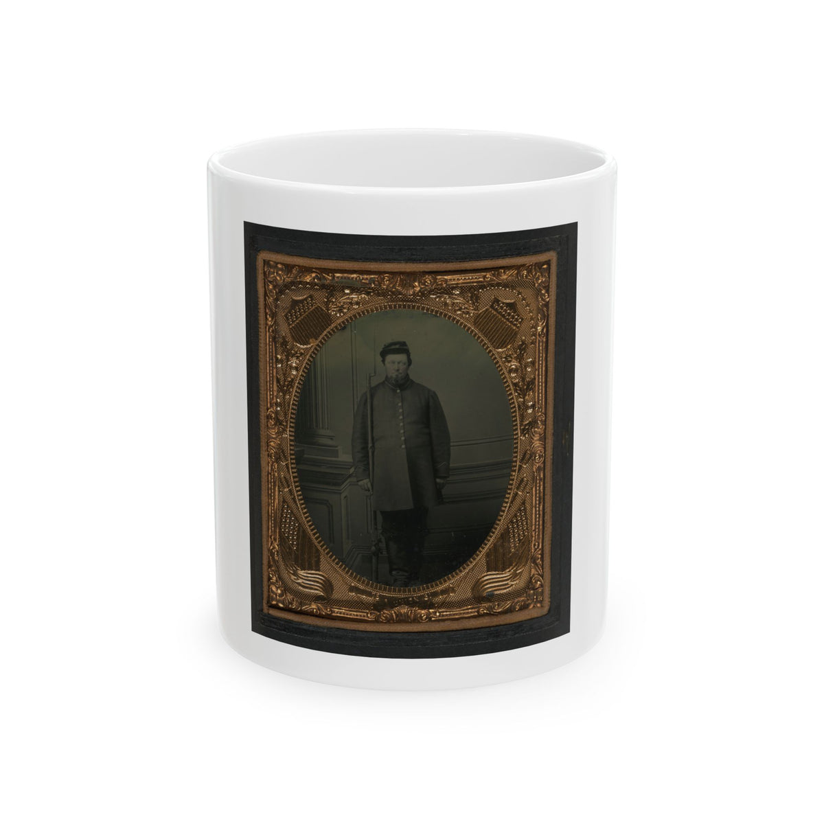 Unidentified Soldier In Union Frock And Kepi With Bayoneted Flintlock Musket (U.S. Civil War) White Coffee Mug