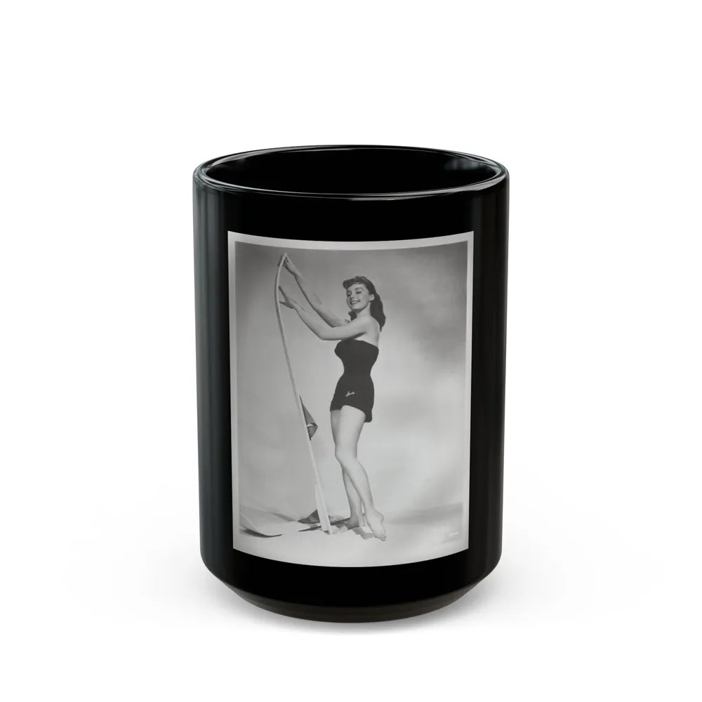 Elaine Stewart #163 - Negative Struck B&W 8x10 50's Era Full Body 1 Piece Swimsuit Cheesecake HQ Photo (Vintage Female Icon) Black Coffee Mug-15oz-Go Mug Yourself