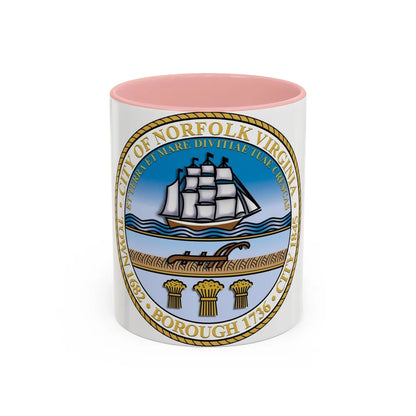 Seal of Norfolk Virginia - Accent Coffee Mug-11oz-Pink-Go Mug Yourself