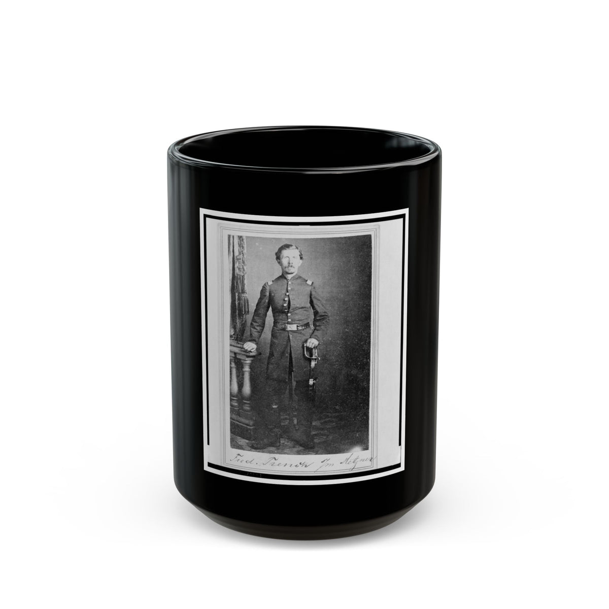 Captain Frederick  Ned  Trenk (Trenck), Union Officer In The 32nd Indiana Regiment, Full-Length Portrait, Standing, Facing Front (U.S. Civil War) Black Coffee Mug