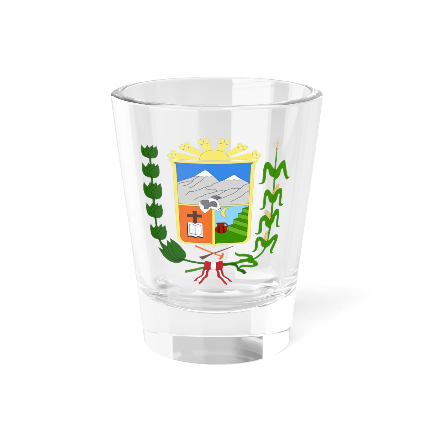 Escudo del distrito de Puquina (Peru) (Coat of Arms) Shot Glass 1.5oz