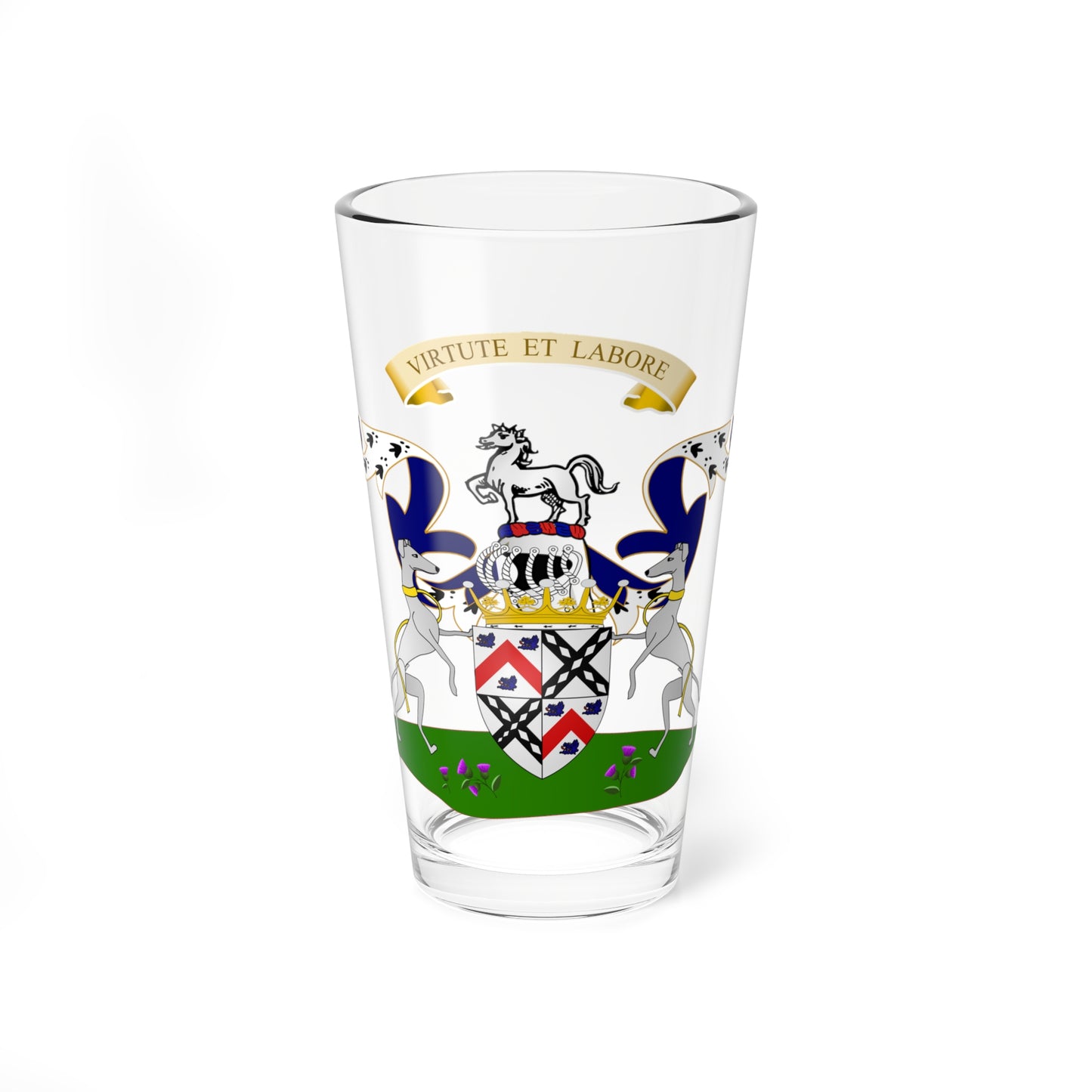 Earl of Dundonald Coat of Arms quartered with Blair (Scotland) (Coat of Arms) Pint Glass 16oz