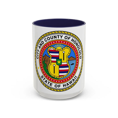 Seal of Honolulu Hawaii - Accent Coffee Mug-15oz-Navy-Go Mug Yourself