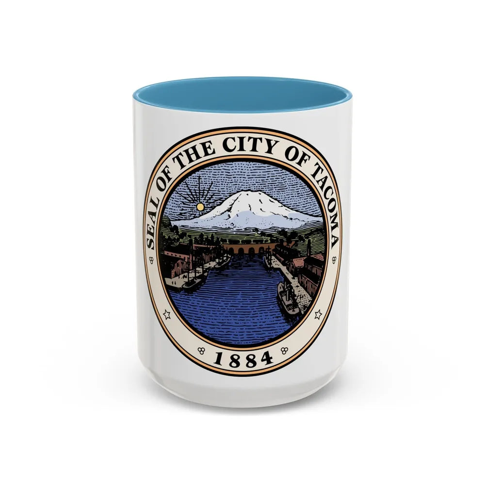 Seal of Tacoma WA - Accent Coffee Mug-15oz-Light Blue-Go Mug Yourself