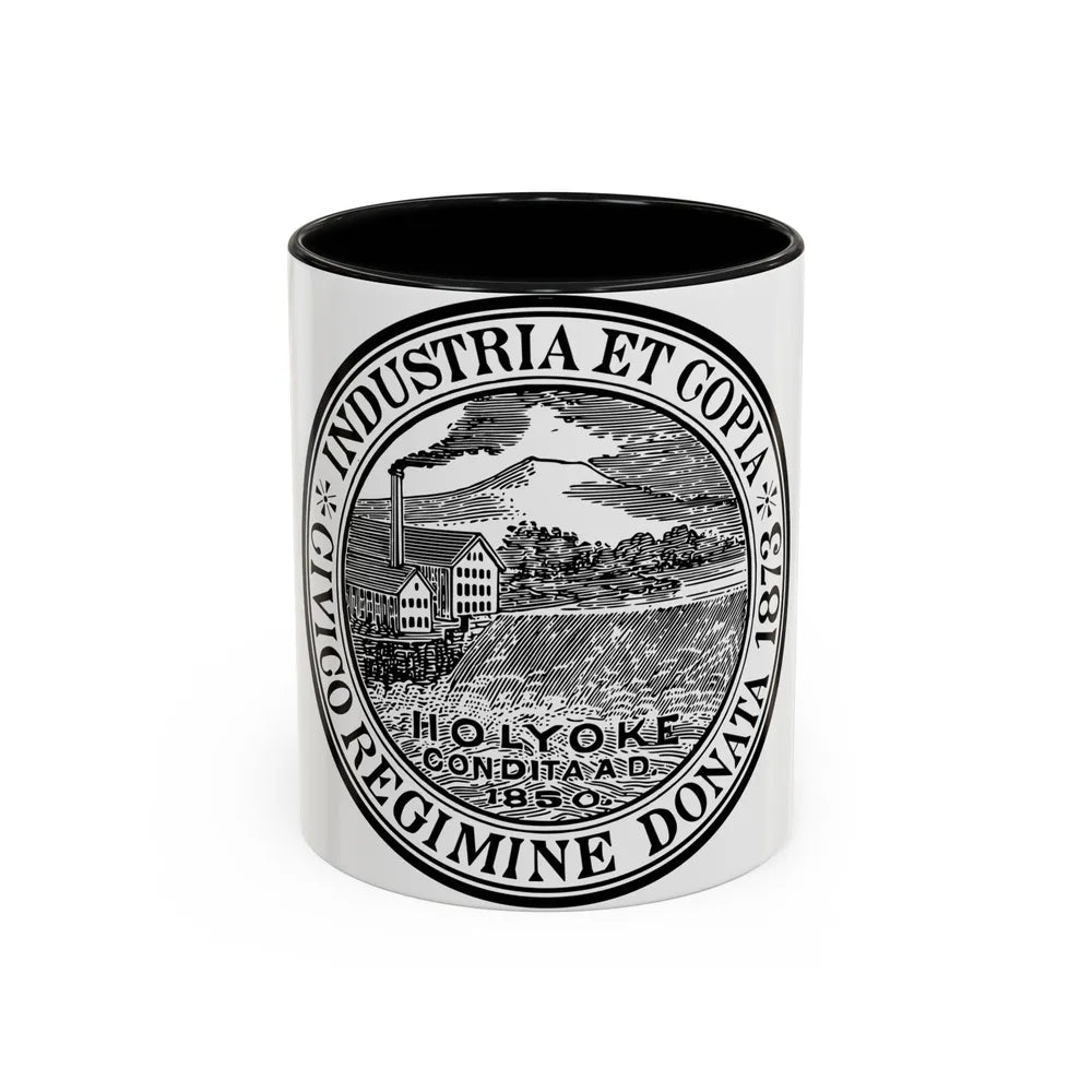 Seal of Holyoke Massachusetts - Accent Coffee Mug-11oz-Black-Go Mug Yourself