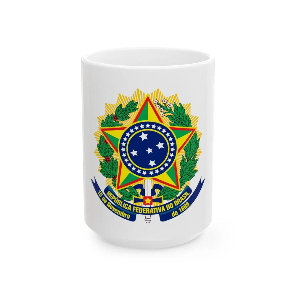 Coat of arms of Brazil (dark blue) - White Coffee Mug-15oz-Go Mug Yourself