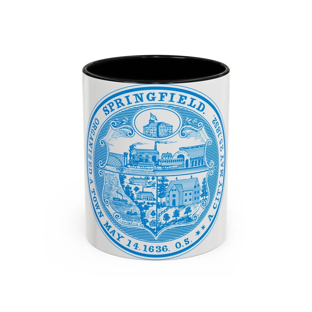 Seal of Springfield Massachusetts - Accent Coffee Mug-11oz-Black-Go Mug Yourself