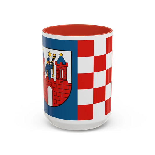 Flag of Kalisz Poland - Accent Coffee Mug-15oz-Red-Go Mug Yourself