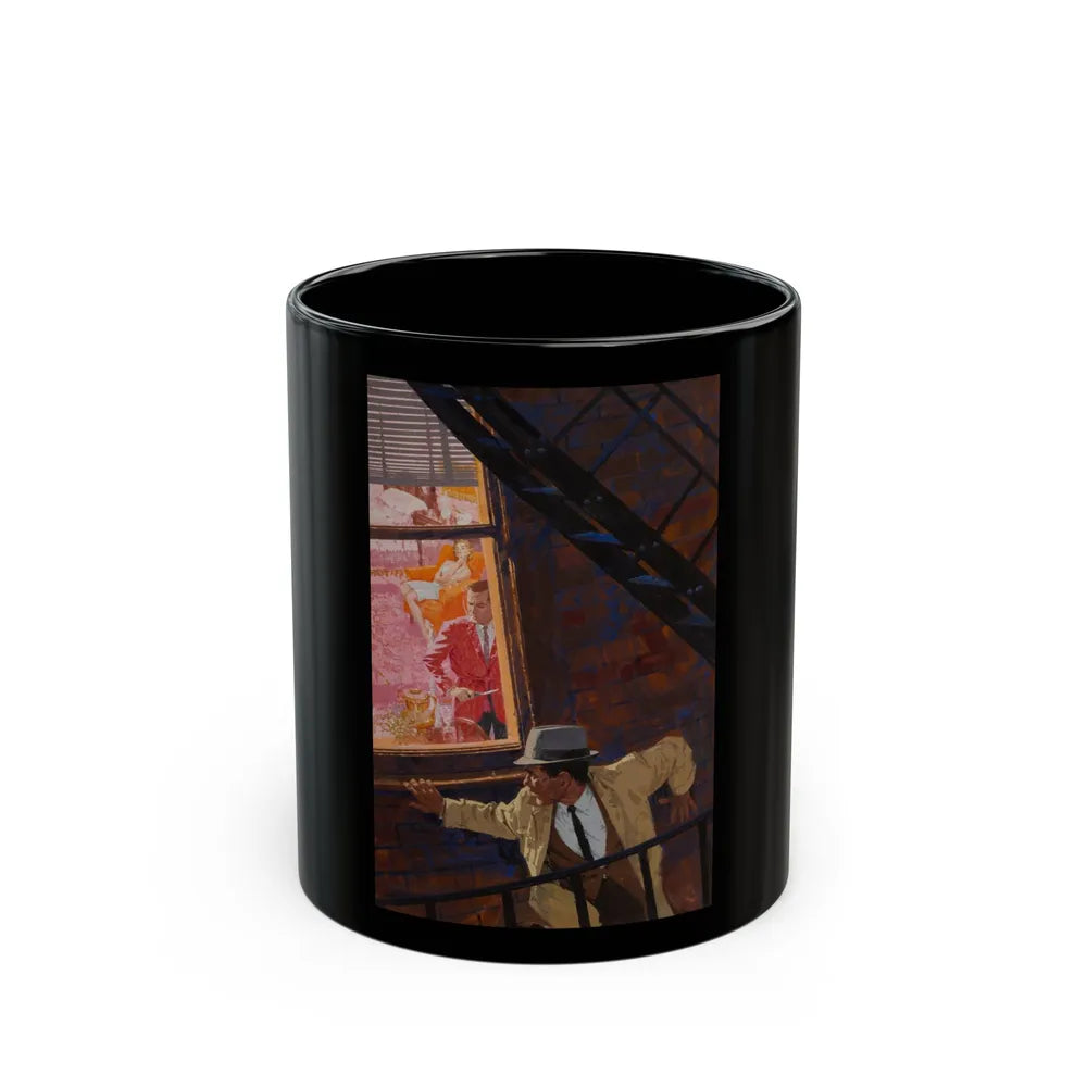 Danger on the Fire Escape - Black Coffee Mug-11oz-Go Mug Yourself