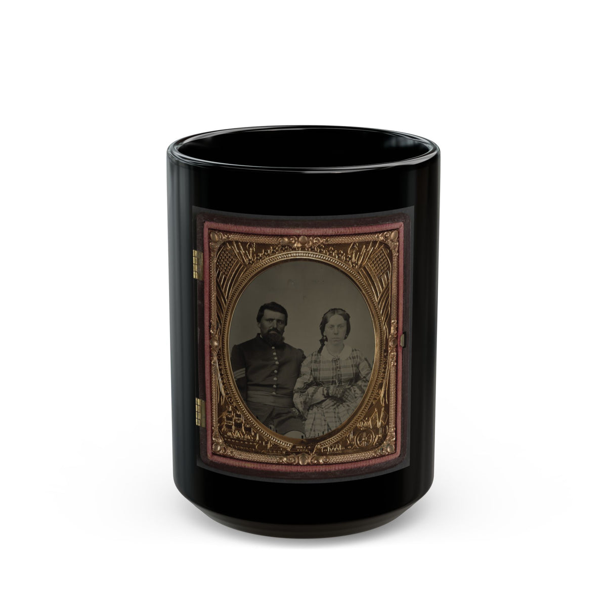 Unidentified Soldier In Union Sergeant's Uniform With Unidentified Woman (U.S. Civil War) Black Coffee Mug