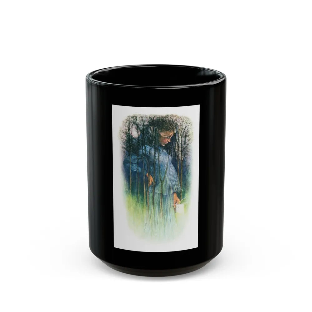 Girl In A Wood by Belinda Brett, Woman's Realm magazine, 1969 - Black Coffee Mug-15oz-Go Mug Yourself